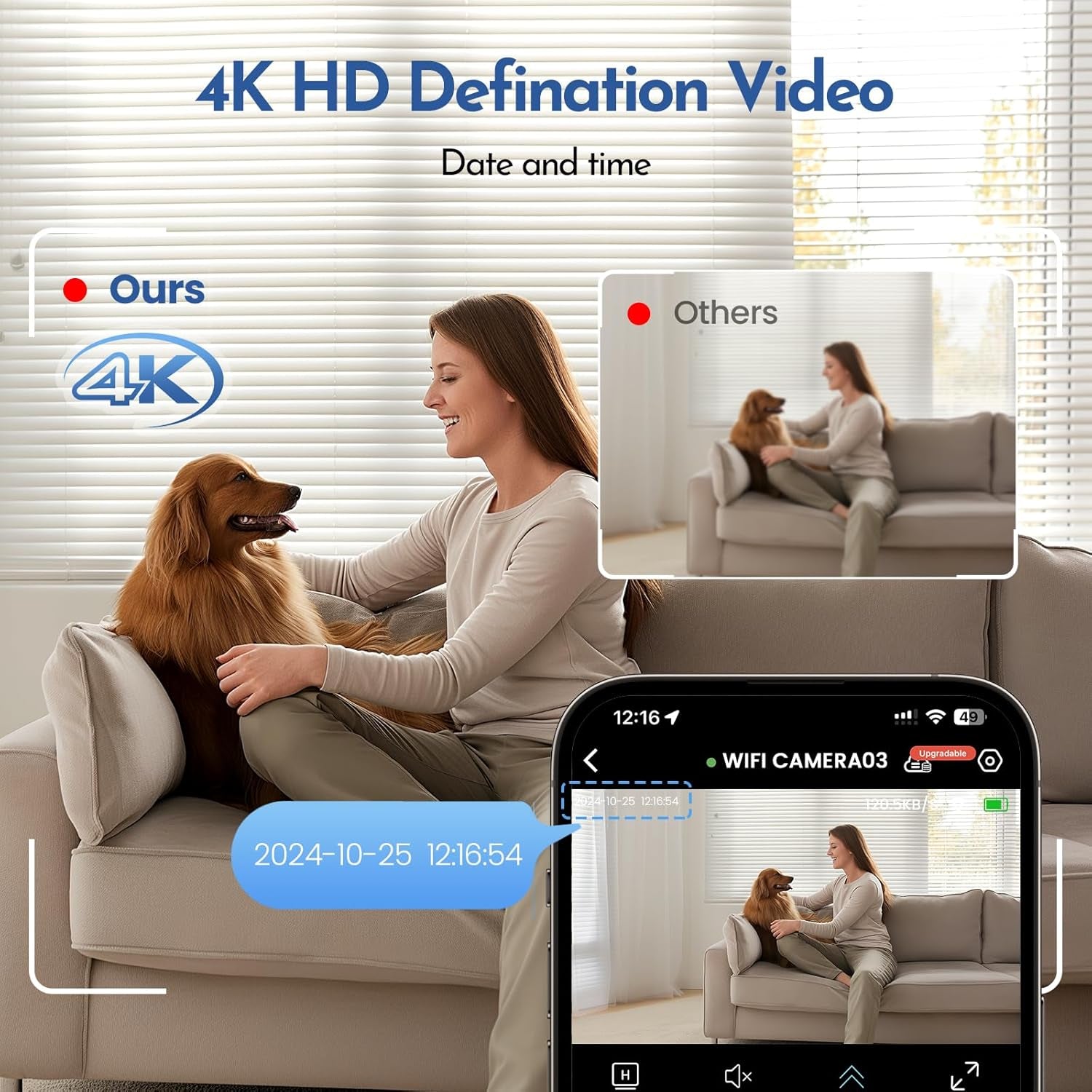 Mini Camera, 4K HD Nanny Cam for Home - Smallest Wifi Wireless Camera with Motion Detection, App Control, Cloud & SD Storage, No Wifi Needed for Pet/Baby/Nanny Surveillance