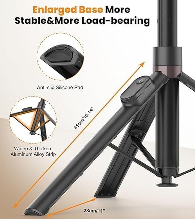 66" Automatic Phone Tripod with Magnetic Rechargable Remote,Selfie Stick 360° Vertical & Horizontal Rotatable,Stable for Iphone/Android(Black)