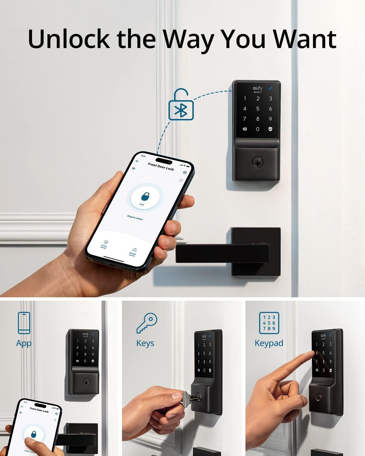 Smart Lock C210, Keyless Entry Door Lock, Built-In Wifi Deadbolt, Smart Door Lock, No Bridge Required, Easy Installation, Touchscreen Keypad, App Remote Control, 4 AA Batteries Included