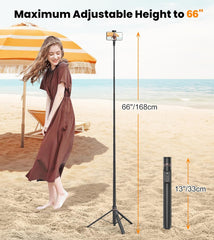 66" Automatic Phone Tripod with Magnetic Rechargable Remote,Selfie Stick 360° Vertical & Horizontal Rotatable,Stable for Iphone/Android(Black)