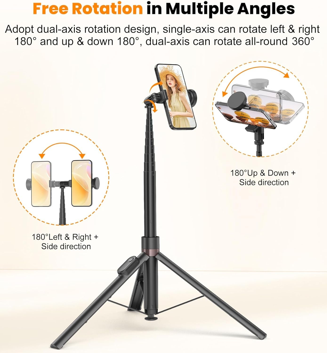 66" Automatic Phone Tripod with Magnetic Rechargable Remote,Selfie Stick 360° Vertical & Horizontal Rotatable,Stable for Iphone/Android(Black)