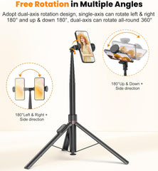 66" Automatic Phone Tripod with Magnetic Rechargable Remote,Selfie Stick 360° Vertical & Horizontal Rotatable,Stable for Iphone/Android(Black)