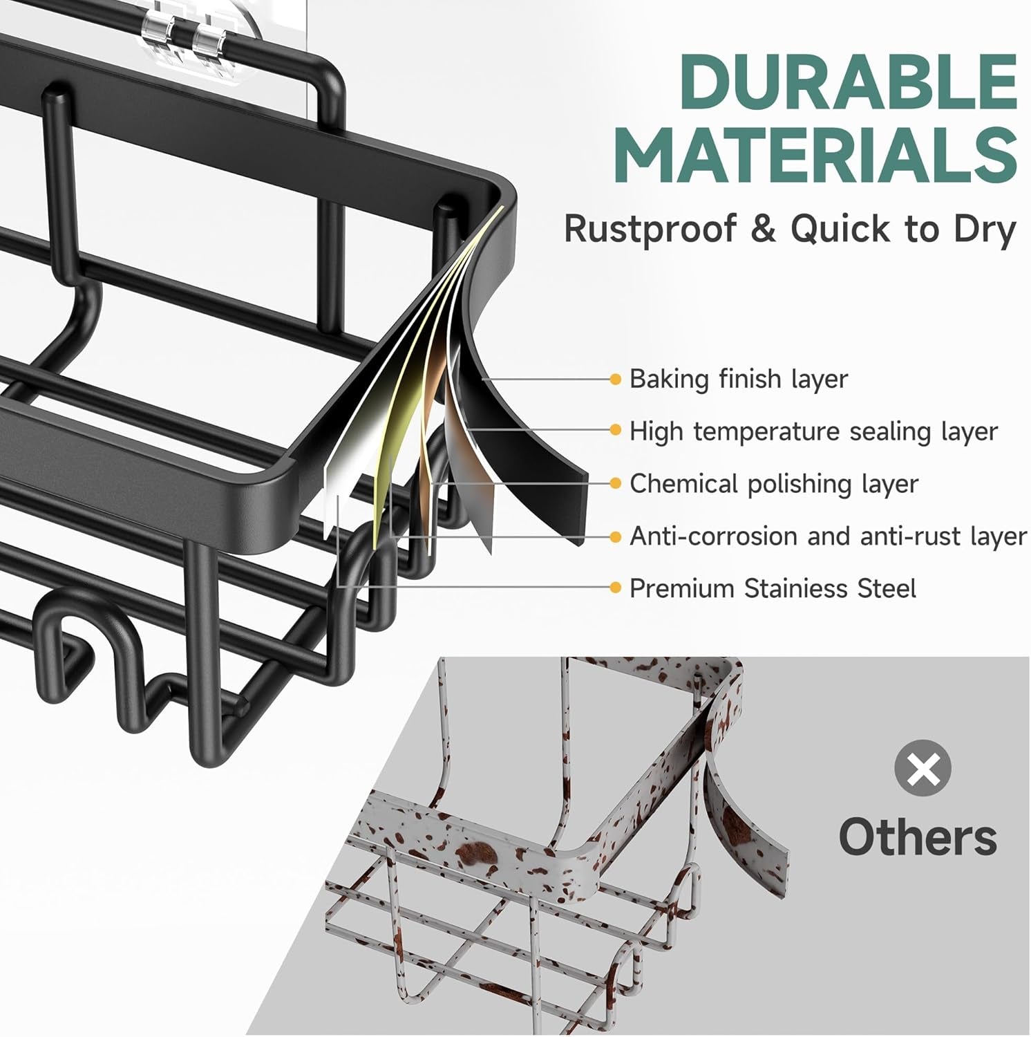 Stainless Steel Shower Caddy 6-Pack, No Drilling & Rustproof, Waterproof Adhesive Shelves Rack with Soap Holder, Large Capacity Bathroom Organizers and Storage, Wall-Mounted Kitchen & Home Decor