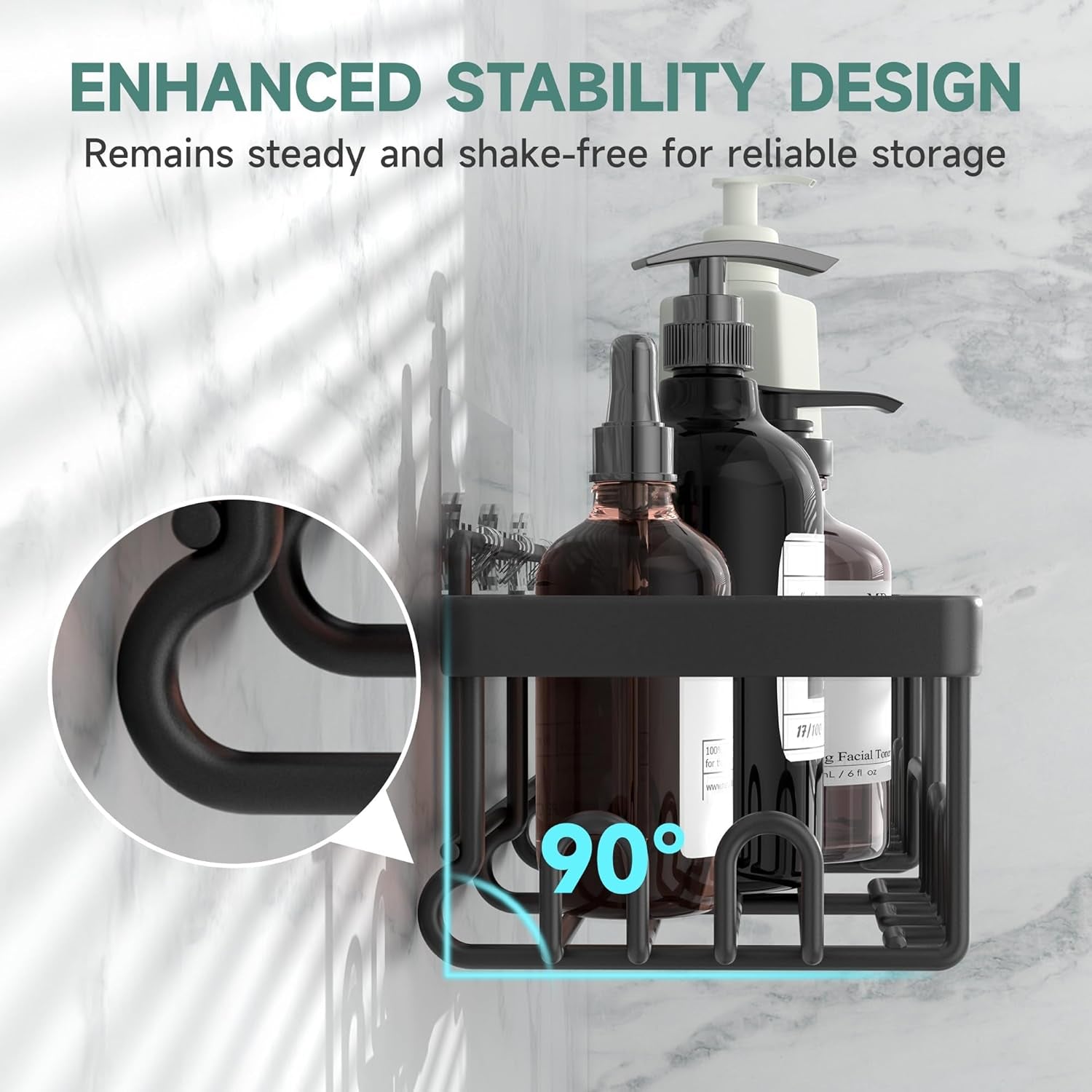 Stainless Steel Shower Caddy 6-Pack, No Drilling & Rustproof, Waterproof Adhesive Shelves Rack with Soap Holder, Large Capacity Bathroom Organizers and Storage, Wall-Mounted Kitchen & Home Decor
