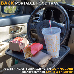 2 in 1 Car Steering Wheel Desk, Tray for Laptop Car Mount with Pen Holder| Food Tray for Eating with Drinks Holder | Multipurpose Travel Car Accessories
