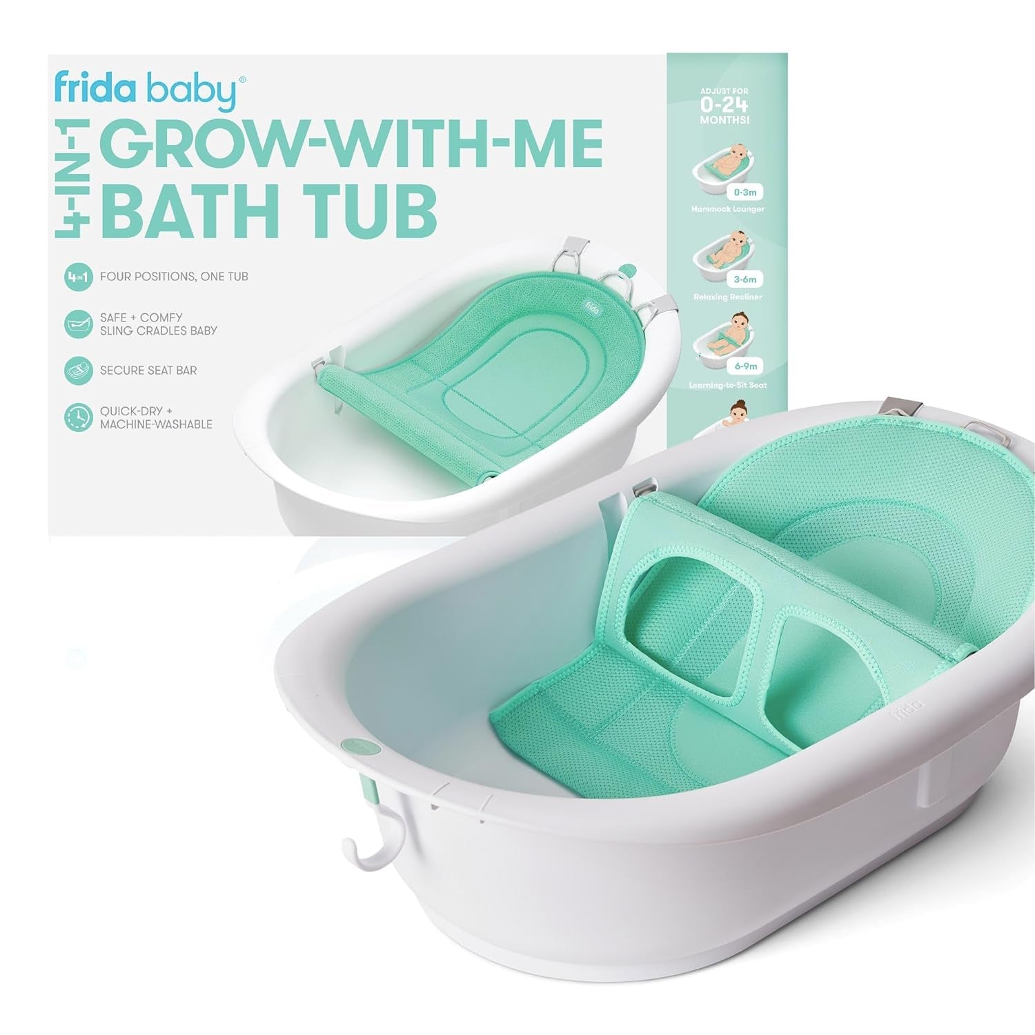 4-In-1 Grow-With-Me Baby Bathtub, Baby Tub for Newborns to Toddler with Removable Bath Seat & Backrest for Bath Support in Tub