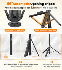 66" Automatic Phone Tripod with Magnetic Rechargable Remote,Selfie Stick 360° Vertical & Horizontal Rotatable,Stable for Iphone/Android(Black)